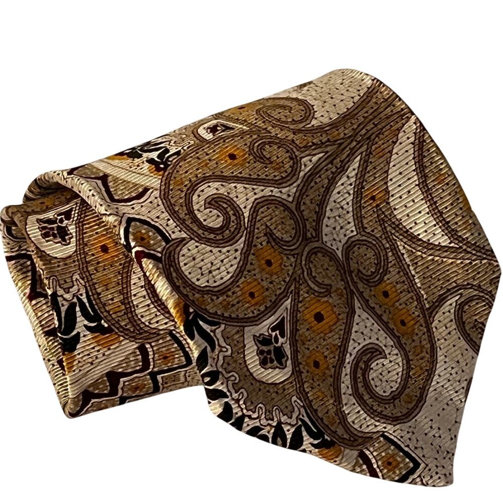 Vintage Paul Stuart Silk Tie Neck Tie Brown Beige  Paisley Pattern - 4" x 58"